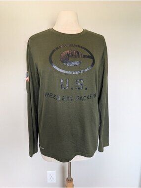 Nike Green Bay Packers Long Sleeve NFL Tee Dri-FIT Army Green Mens Large